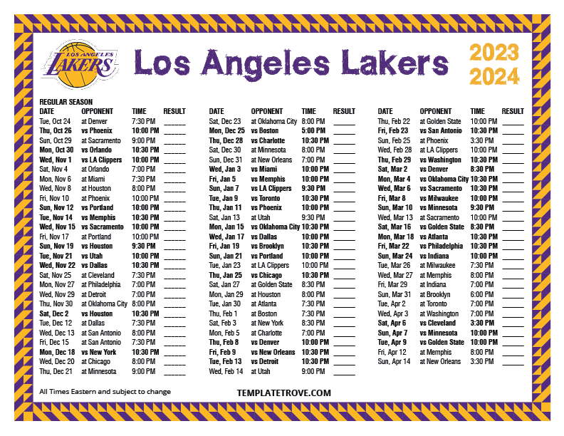 Get your Lakers schedule printable! Easy, free, and always up-to-date!