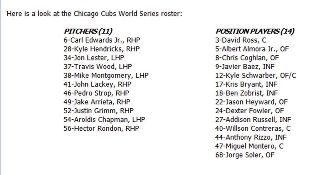 Who Was on the 2016 Cubs World Series Roster? (Heres the Complete Lineup)
