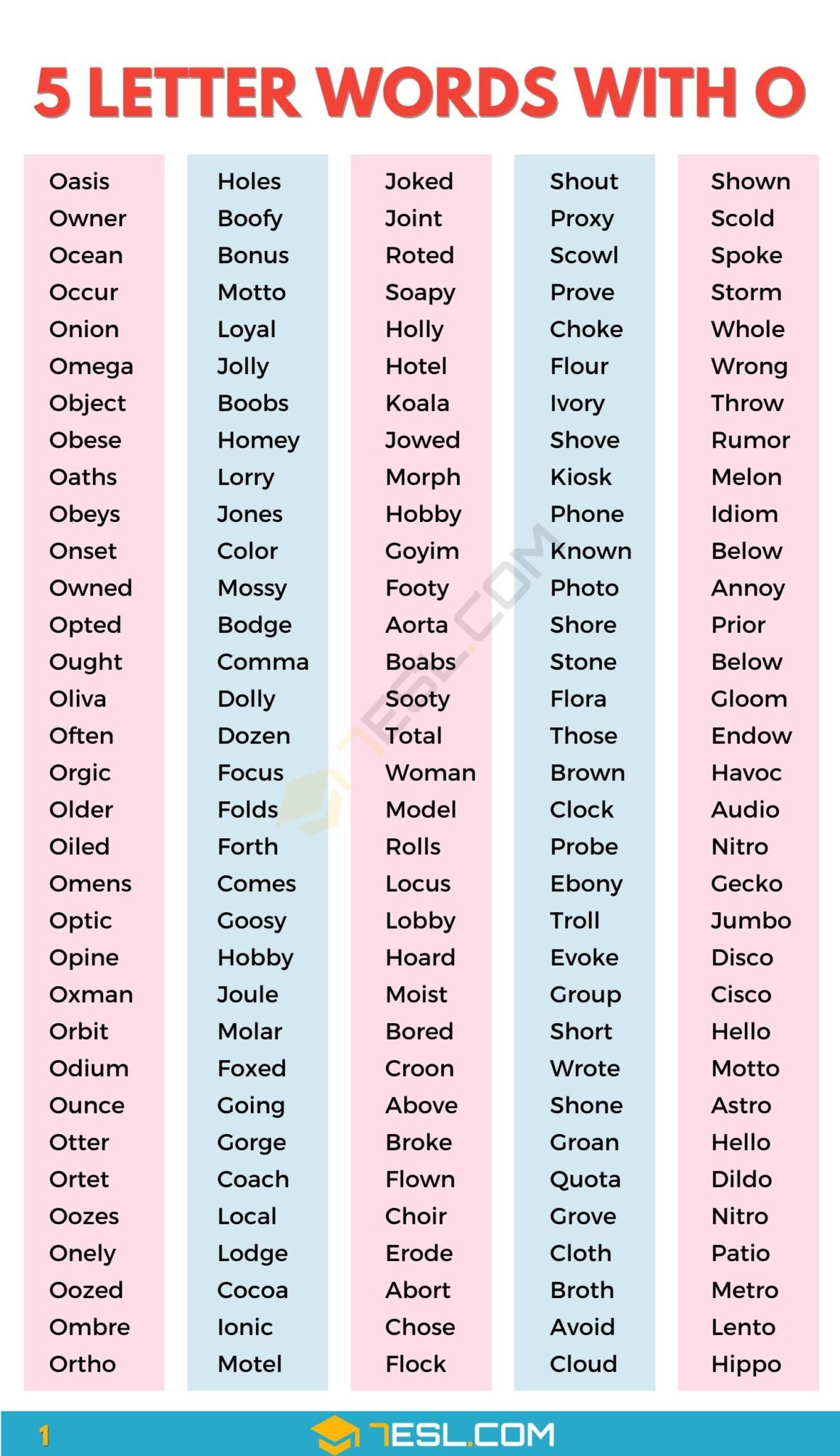 Cool 5 letter words with o second letter to boost your vocabulary