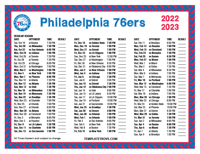 Philadelphia 76ers Schedule Printable: Dont Miss a Game - Download Now!