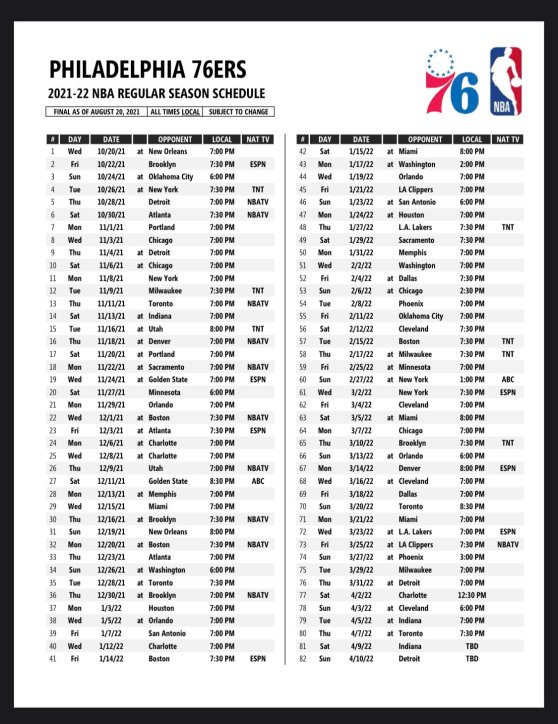 Philadelphia 76ers Schedule Printable: Dont Miss a Game - Download Now!