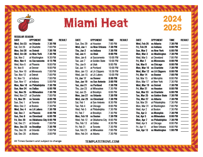 Printable Miami Heat 2024-25 Schedule: Download and Never Miss a Game!