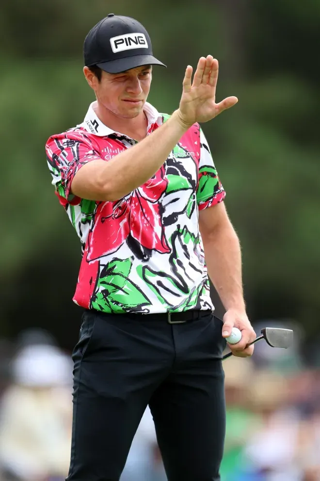 Want the same Viktor Hovland Masters shirt look? See where to find similar styles and bold patterns.