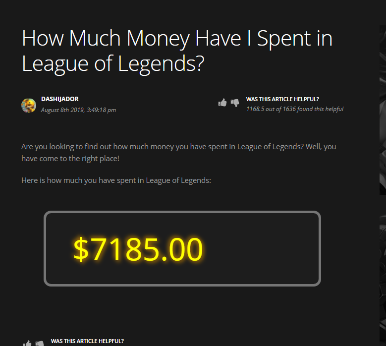 Shocked by your total money spent lol? You are not alone, see how much others spend on League.