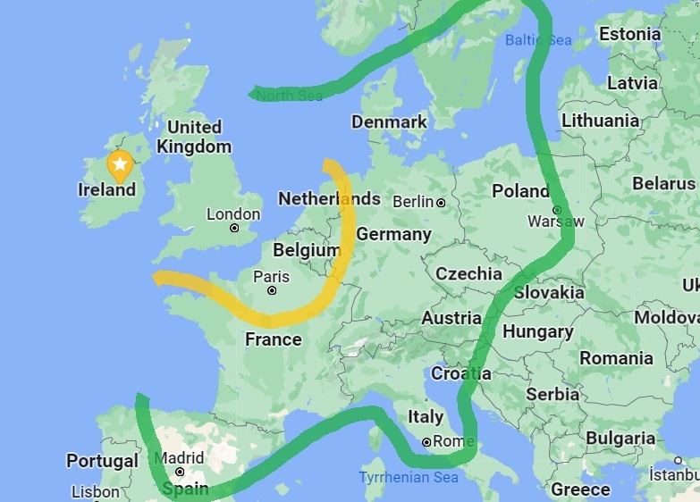 How far is Ireland from Italy by plane? Understand the flight distance and trip duration.