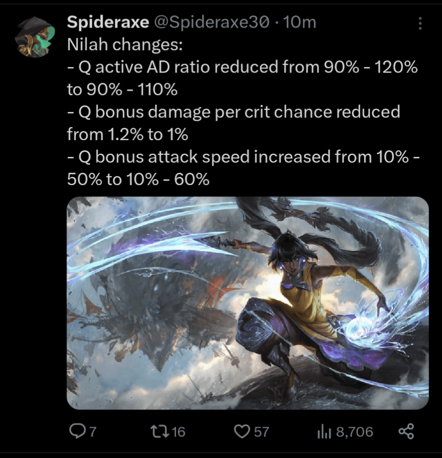 Why was Nilah nerfed mid patch? Looking at the numbers that made them make changes.