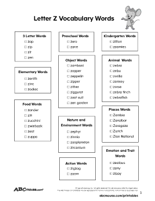 Words with za sound? Discover 30 English terms and meanings!
